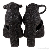 Black Glitter Camellia Heels