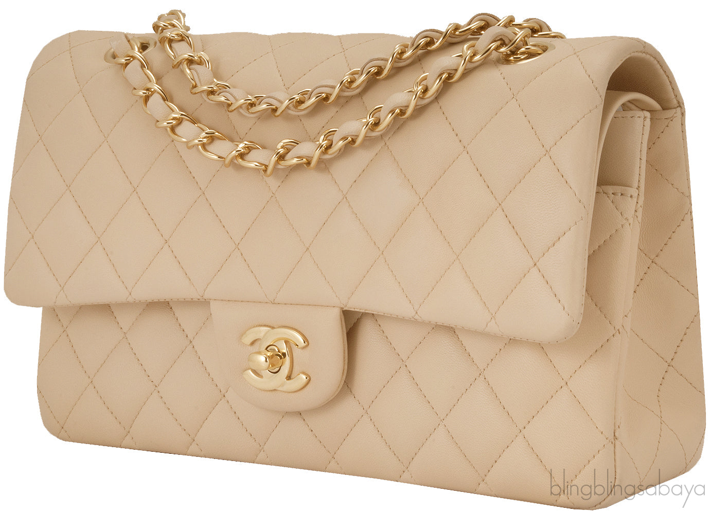 Classic Beige Matte Quilted Flap Bag