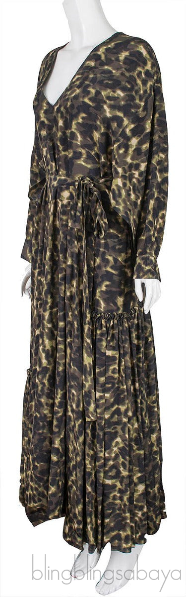 Leopard Print Dark Green Dress