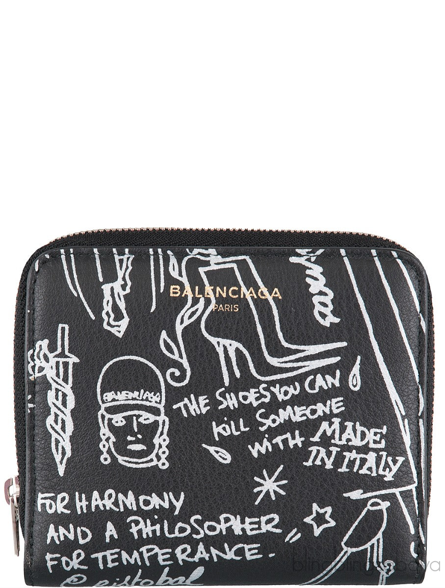 Black Graffiti Zip Around Wallet