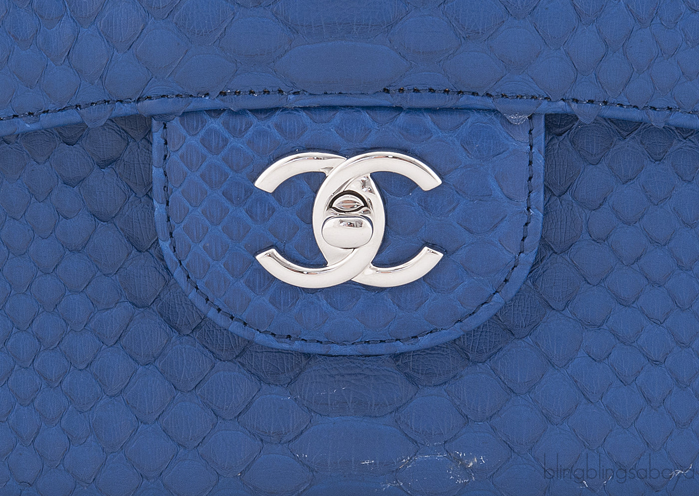Chanel Classic Blue Python Jumbo Flap Bag