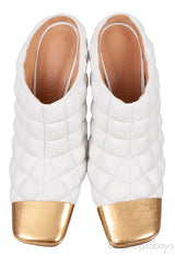 Bottega Veneta White Quilted Gold Square Toe Mule