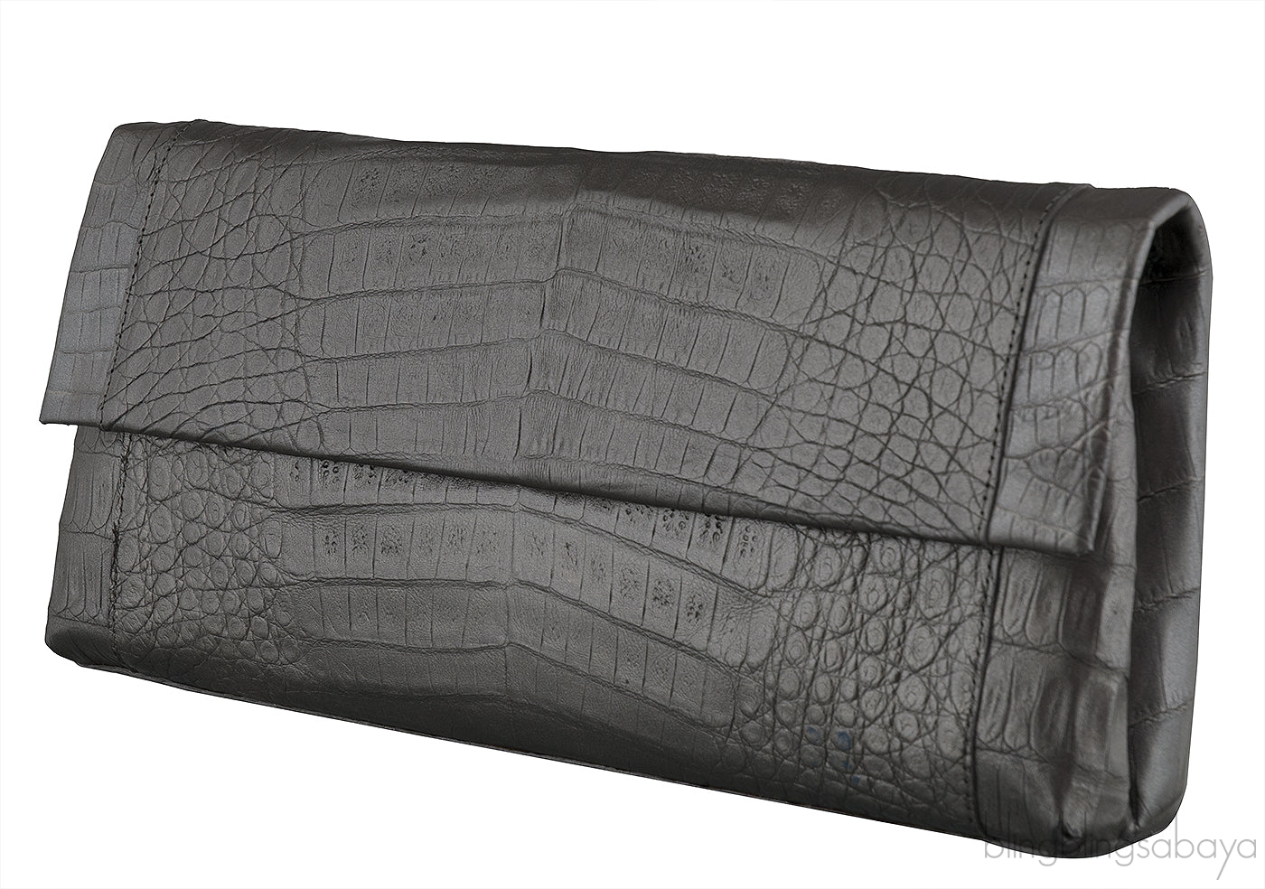 Grey Long Crocodile Clutch