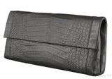 Grey Long Crocodile Clutch