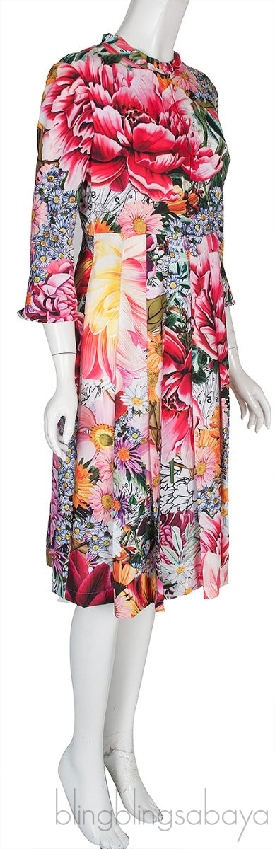 Printed Floral Pleated Midi Dress