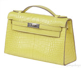 HERMES Kelly Pochette Matte Lime Alligator PHW