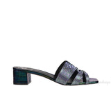 Petrol Patent Croc Embossed Crystal Heeled Sandals