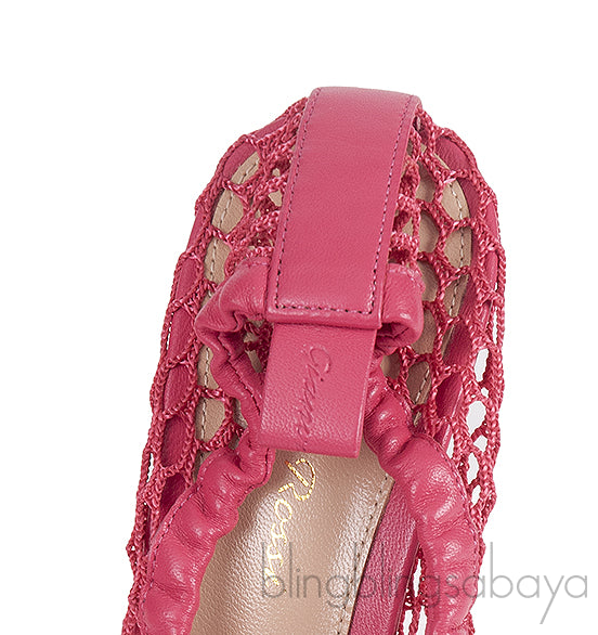 GIANVITO ROSSI Pink Leather Trimmed Fishnet Pump 38