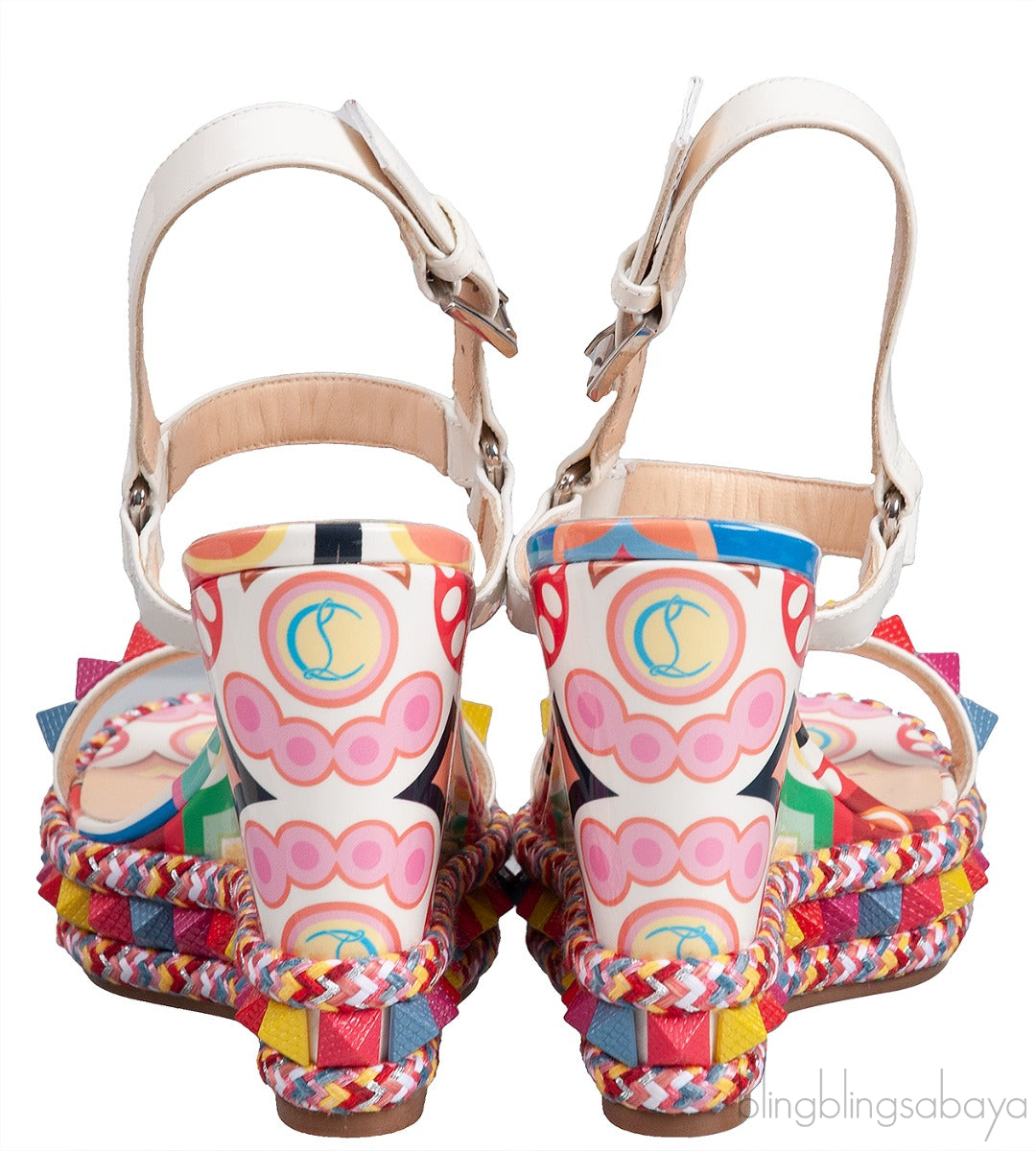 Multicolor Printed Studded Wedge Heels