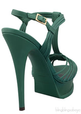Green T Strap Slingback Heels