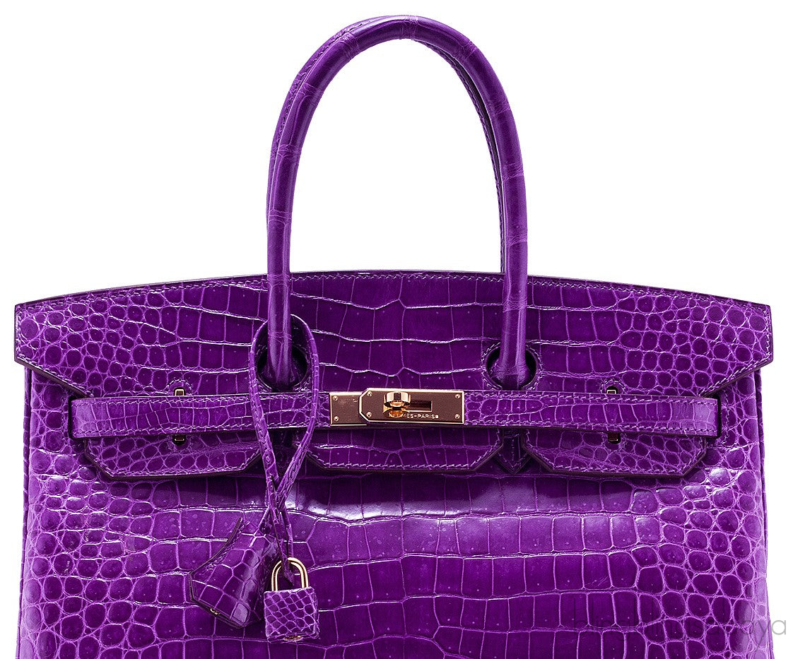 Birkin 35 Purple Crocodile GHW