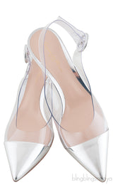 PVC Silver Pointed Toe Heels