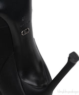 Black Satin Crystal Embellished Peep Toe Boots