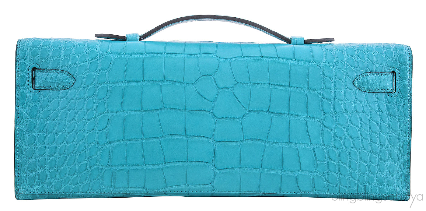 Kelly Cut Alligator Matte Bleu Paon