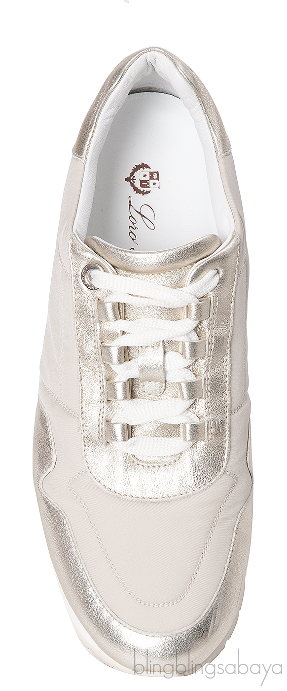 Loro Piana My Wind Beige Nylon and Gold Leather Sneakers
