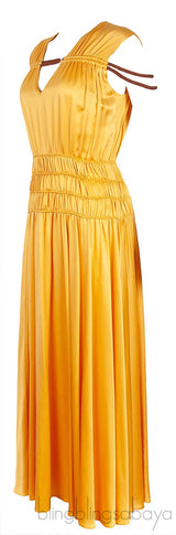 Yellow Sleeveless Rope Ruched Dress