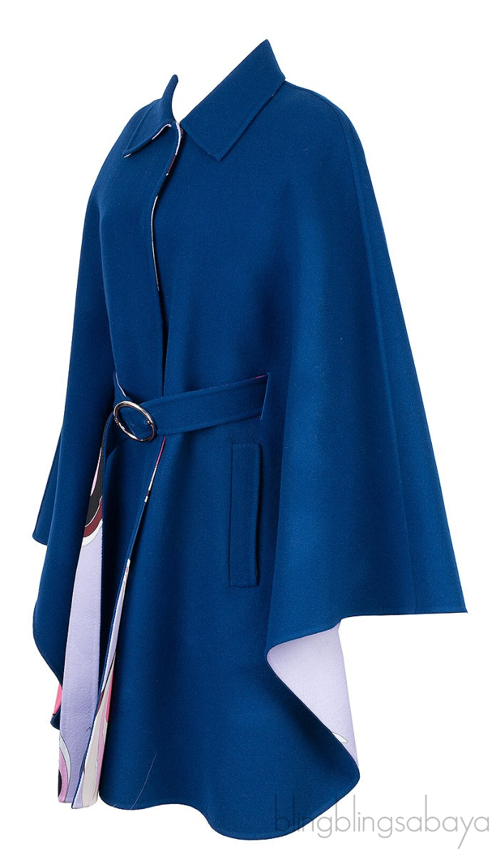 Blue Belted Cape Coat