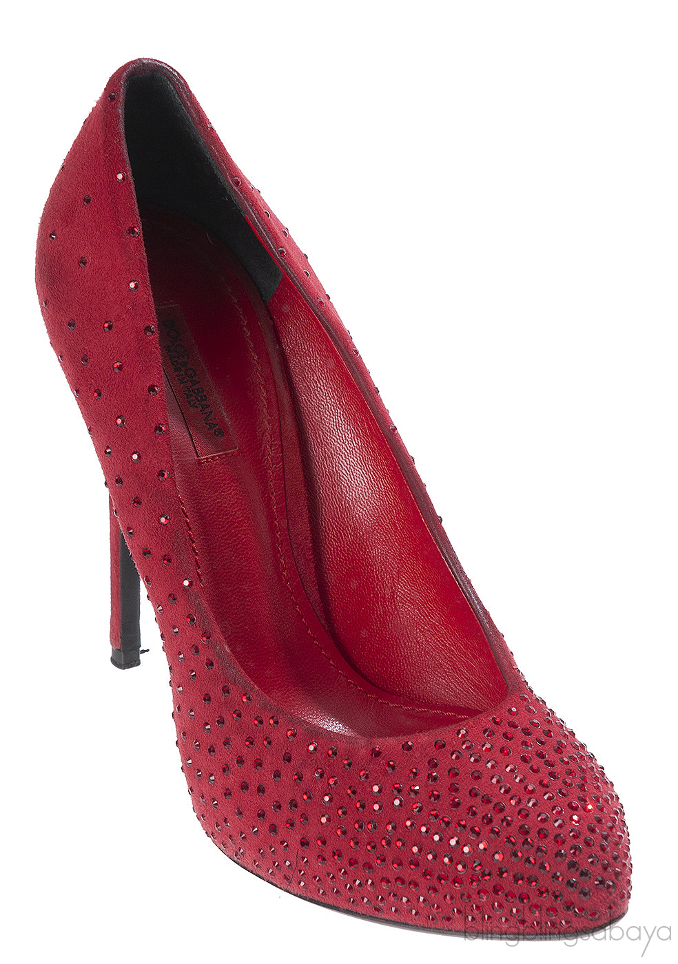 Dolce & Gabbana Red Suede Crystal Heels