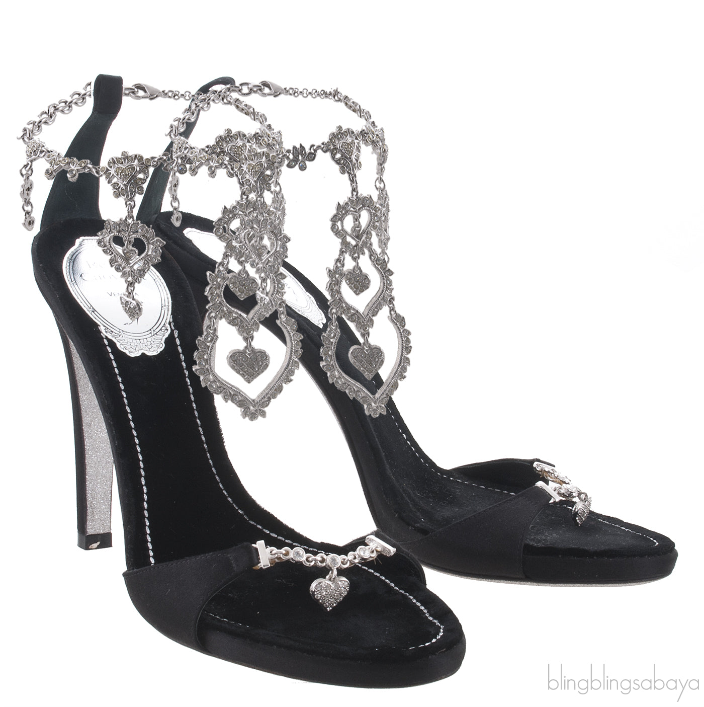 Black Heart Chain Strap Sandals