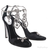 Black Heart Chain Strap Sandals