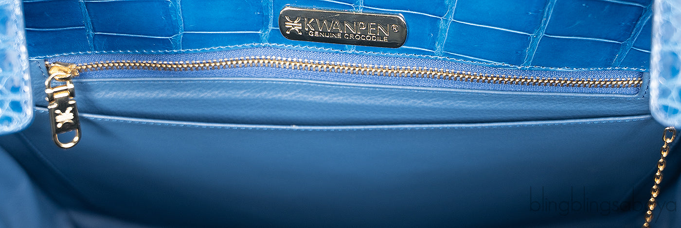 Kwanpen Blue Crocodile Top Handle Bag