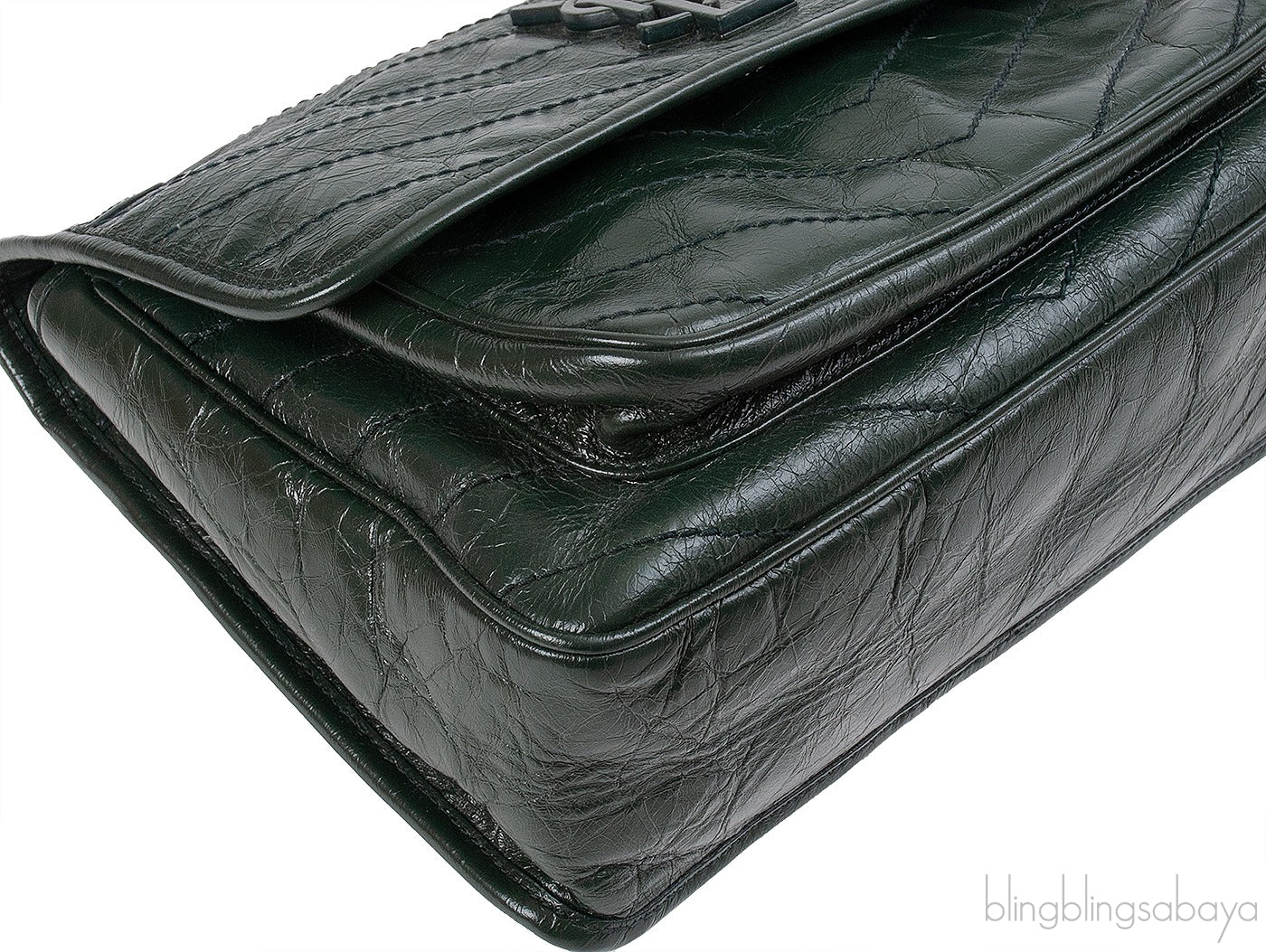 Yves Saint Laurent  Nikki Forest Green Medium Crinkled Leather Shoulder Bag