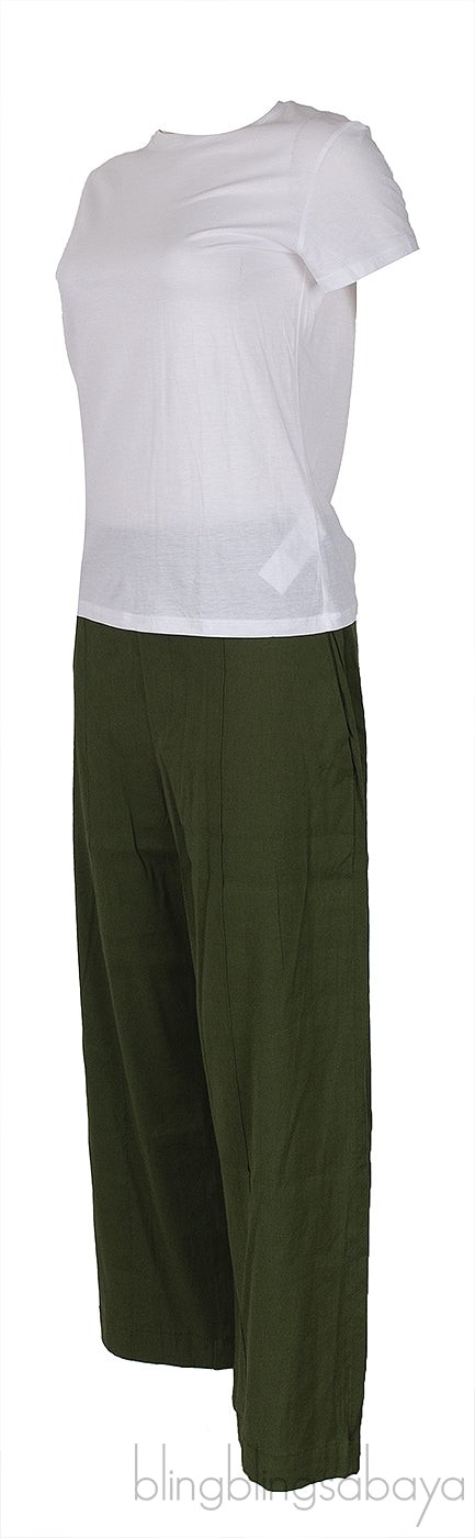 White T-shirt and Olive Green Trouser