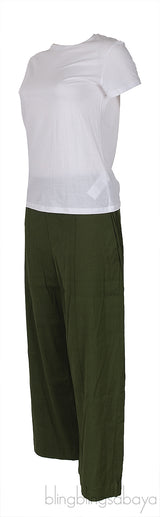 White T-shirt and Olive Green Trouser