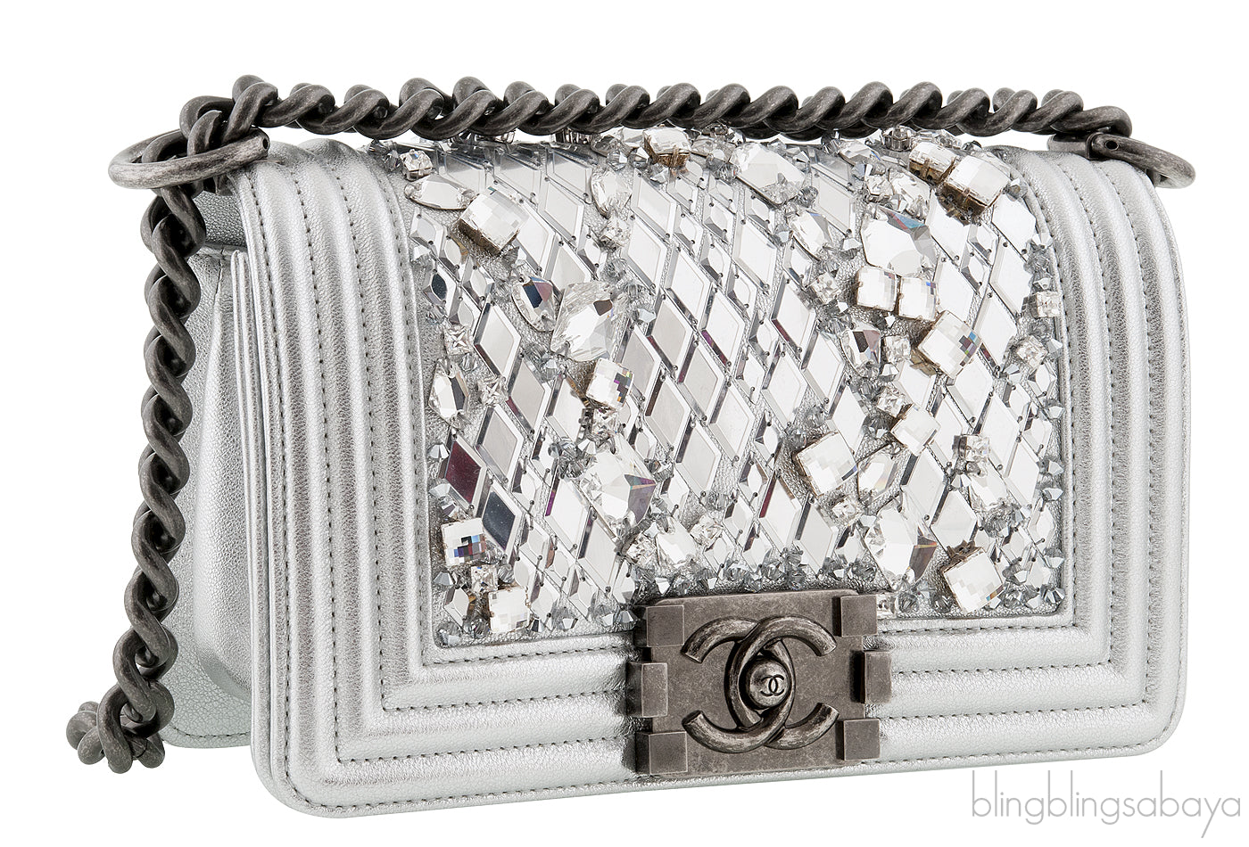 Le Boy Crystal Silver Small Bag