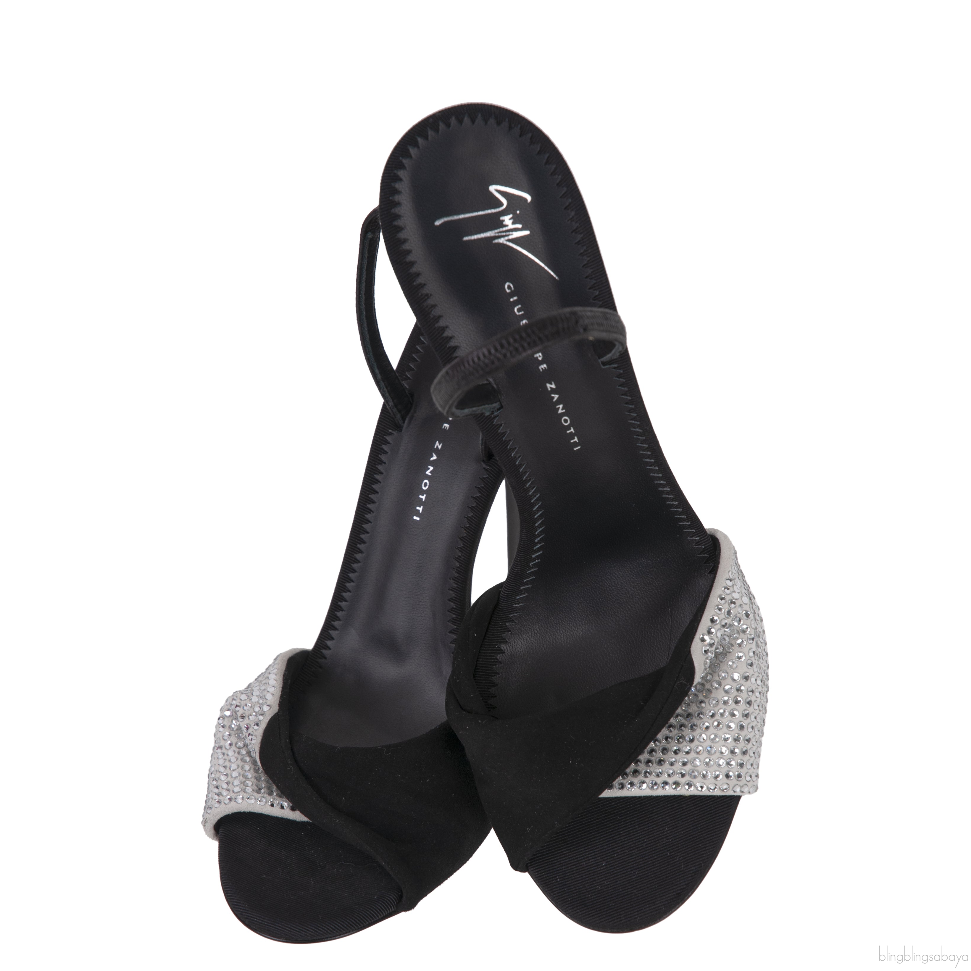 Black Crystal Embellished Vamp Slingback