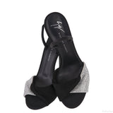 Black Crystal Embellished Vamp Slingback