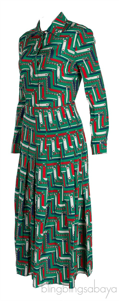 Green Printed Shirt & Pleated Skirt