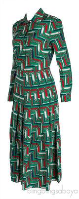 Green Printed Shirt & Pleated Skirt
