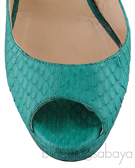 Green Snakeskin Peep Toe Heels