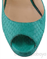 Green Snakeskin Peep Toe Heels