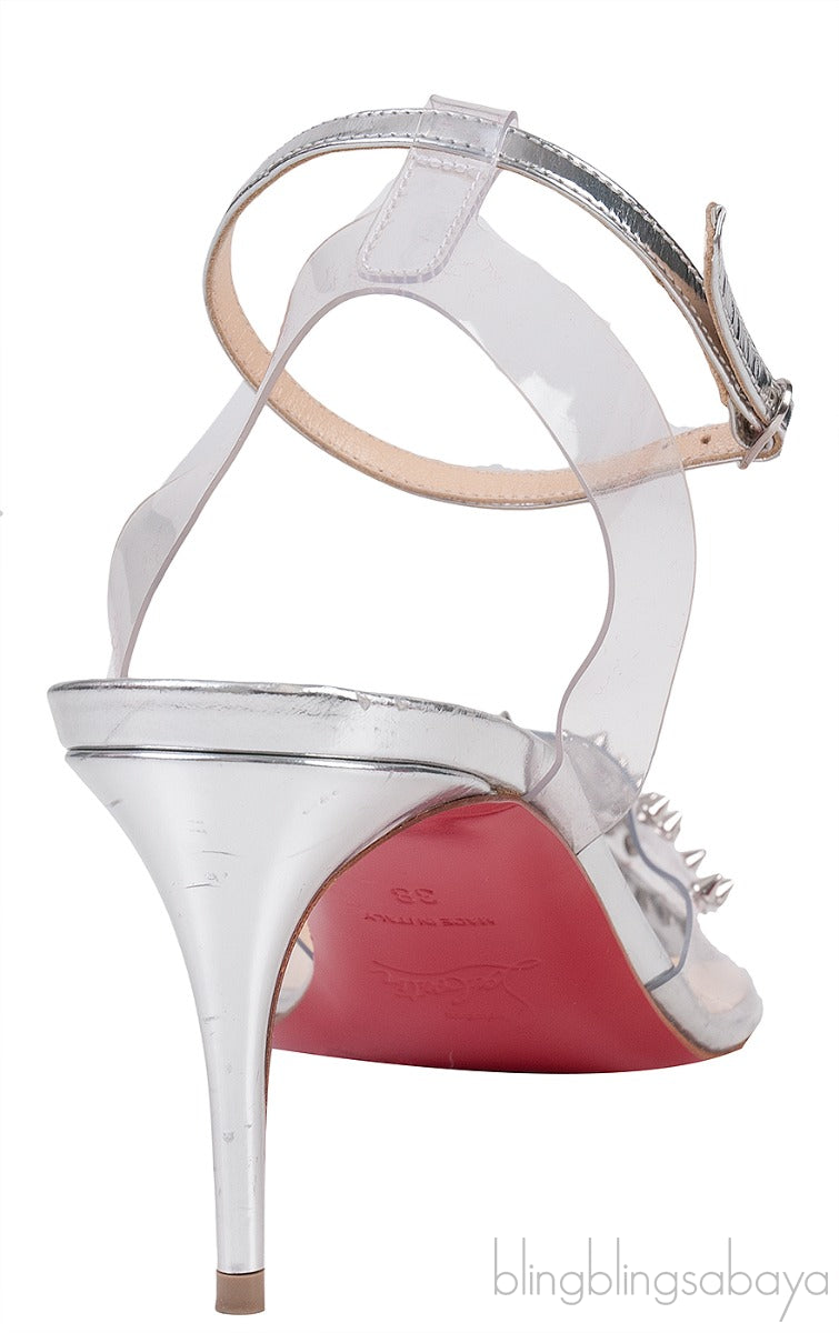 Spikoo Silver PVC Slingback Heels
