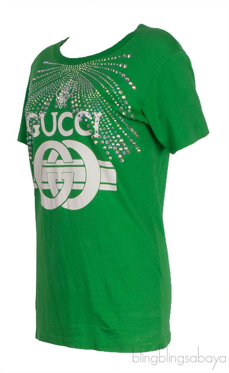 Green GG Crystal Embellished T-shirt