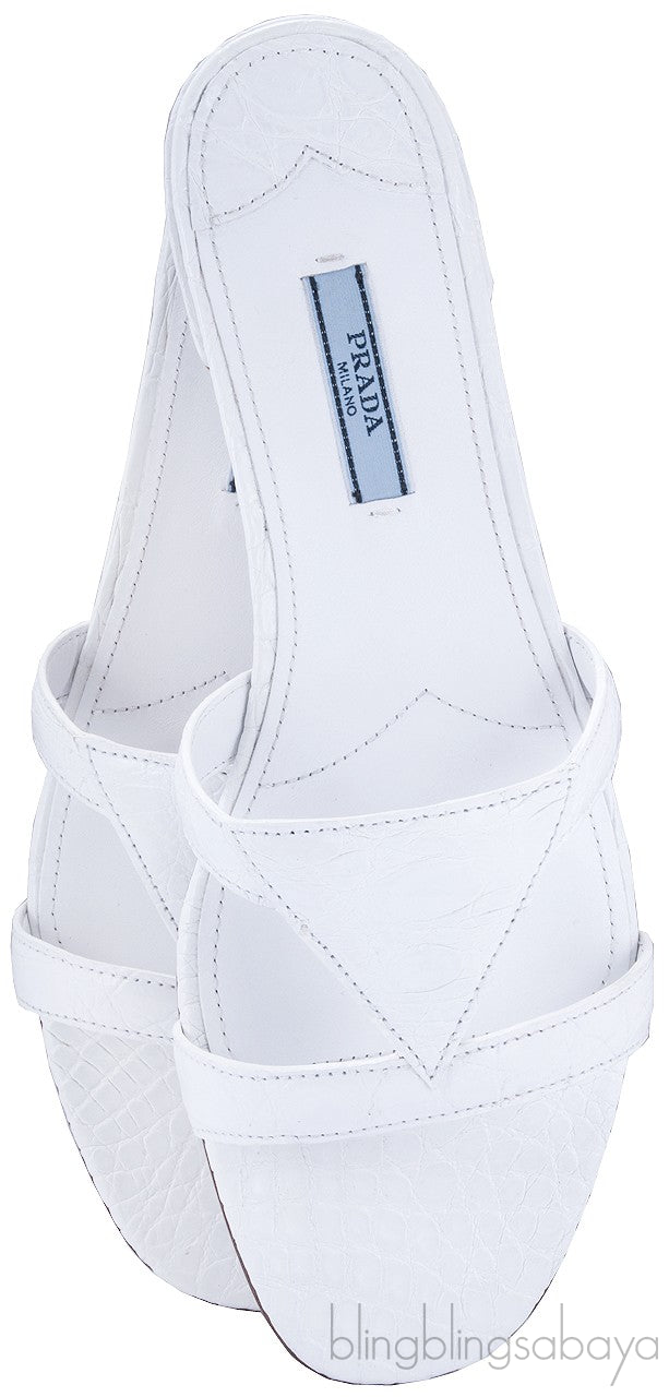 White Croco Print Flats