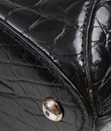 Black Crocodile Top Handle Bag