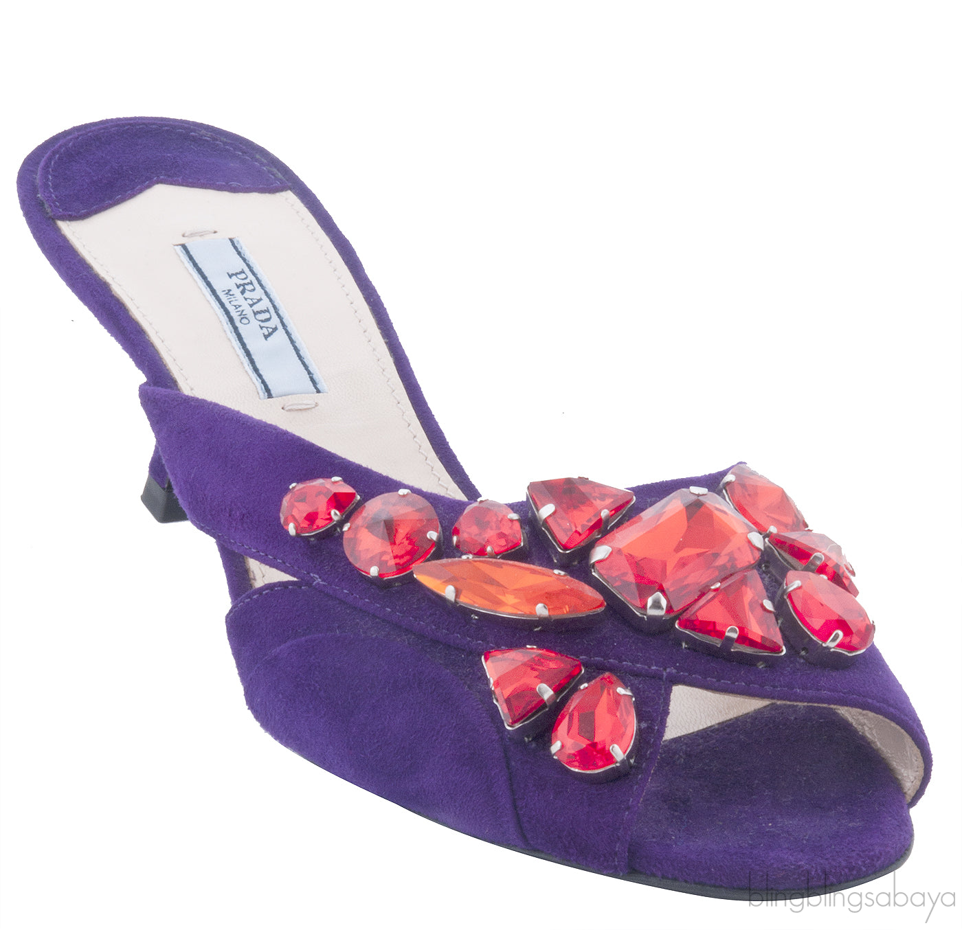 Purple Suede Red Crystal Sandals