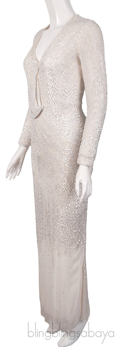 Sequin & Bead Embellished Long Sleeve Dress