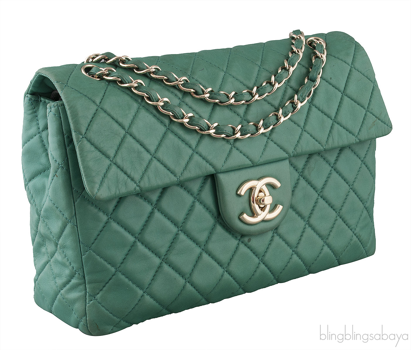 Green Quilted Single Flap Maxi GHW