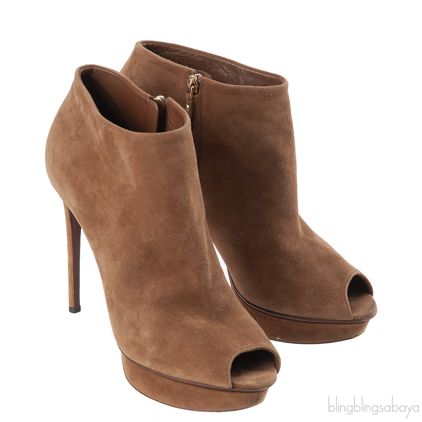 Louis Vuitton Brown Suede Peep Toe Ankle Boots