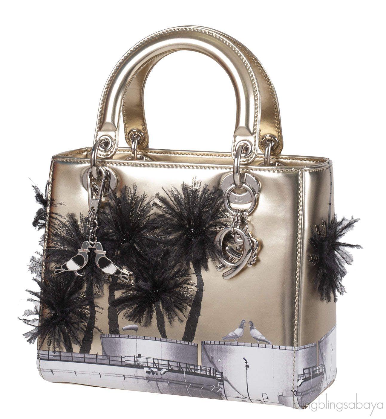 Christian Dior Lady Dior Art "Manal Aldowayan" Metallic Palm Art Bag
