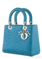 Lady Dior Blue Green Ostrich GHW