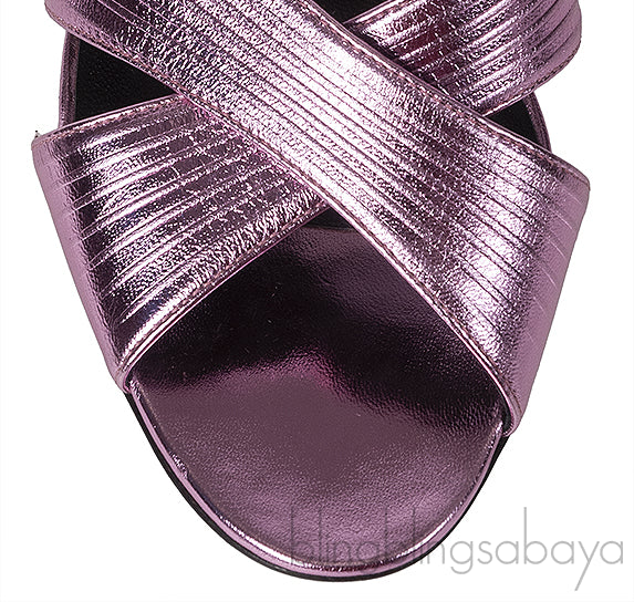 Gucci Criss-cross Metallic Pink Sandals