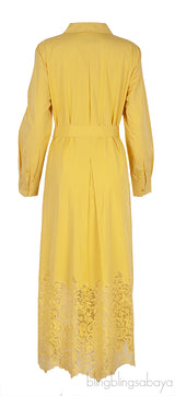 Carola Belted Macrame Lace Trimmed Dress