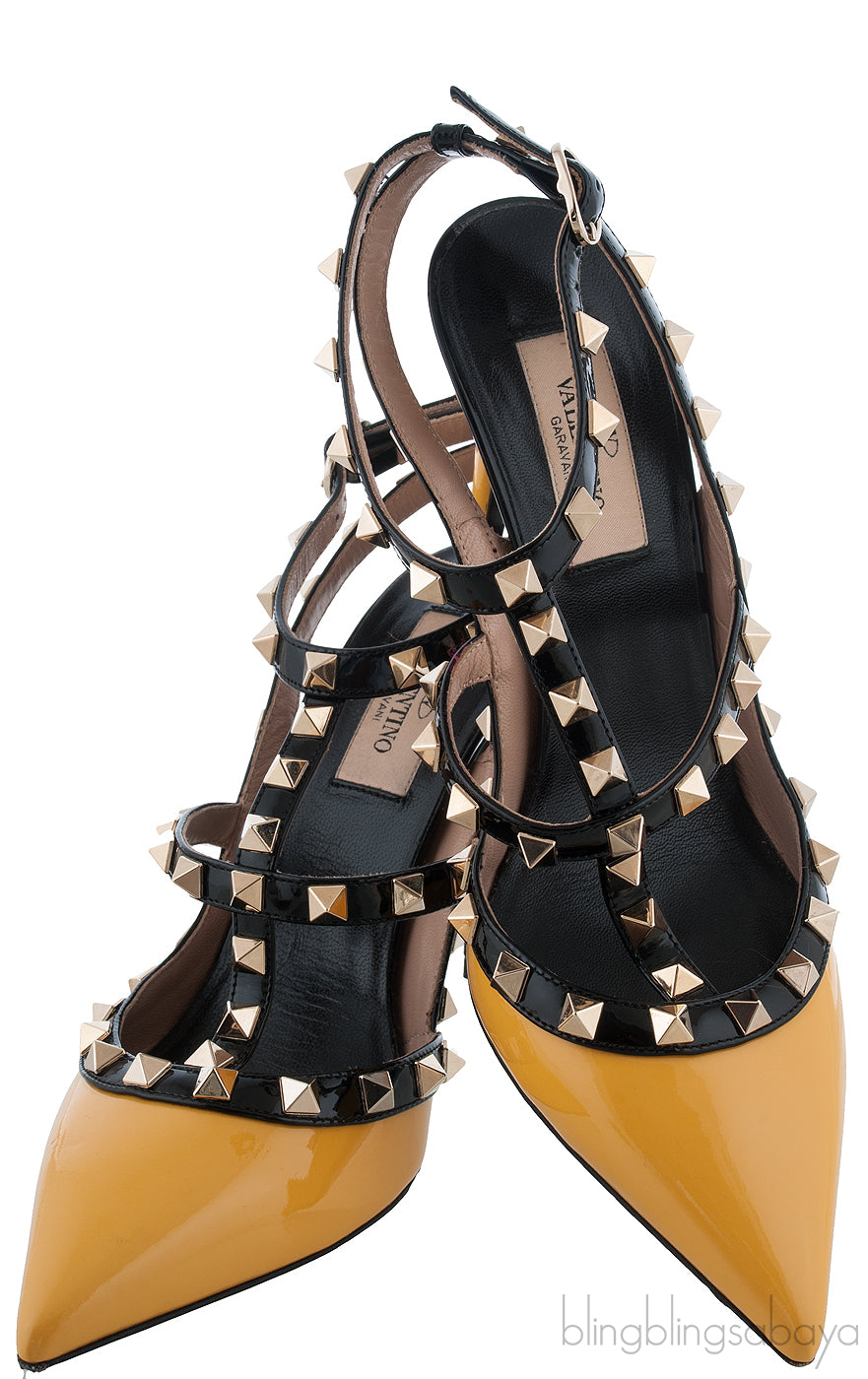 Yellow & Black Patent Rockstuds Heels