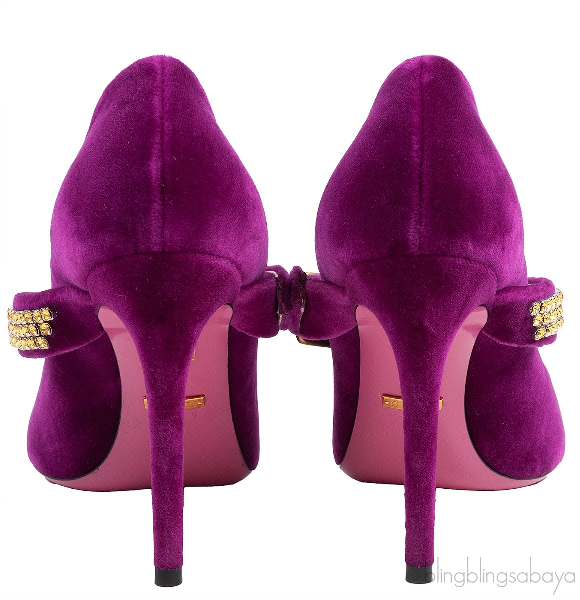 Gucci Purple Sylvie Velvet Crystal Embellished Heels 38