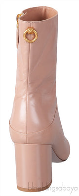 Nude Pointed Toe Leather Boots